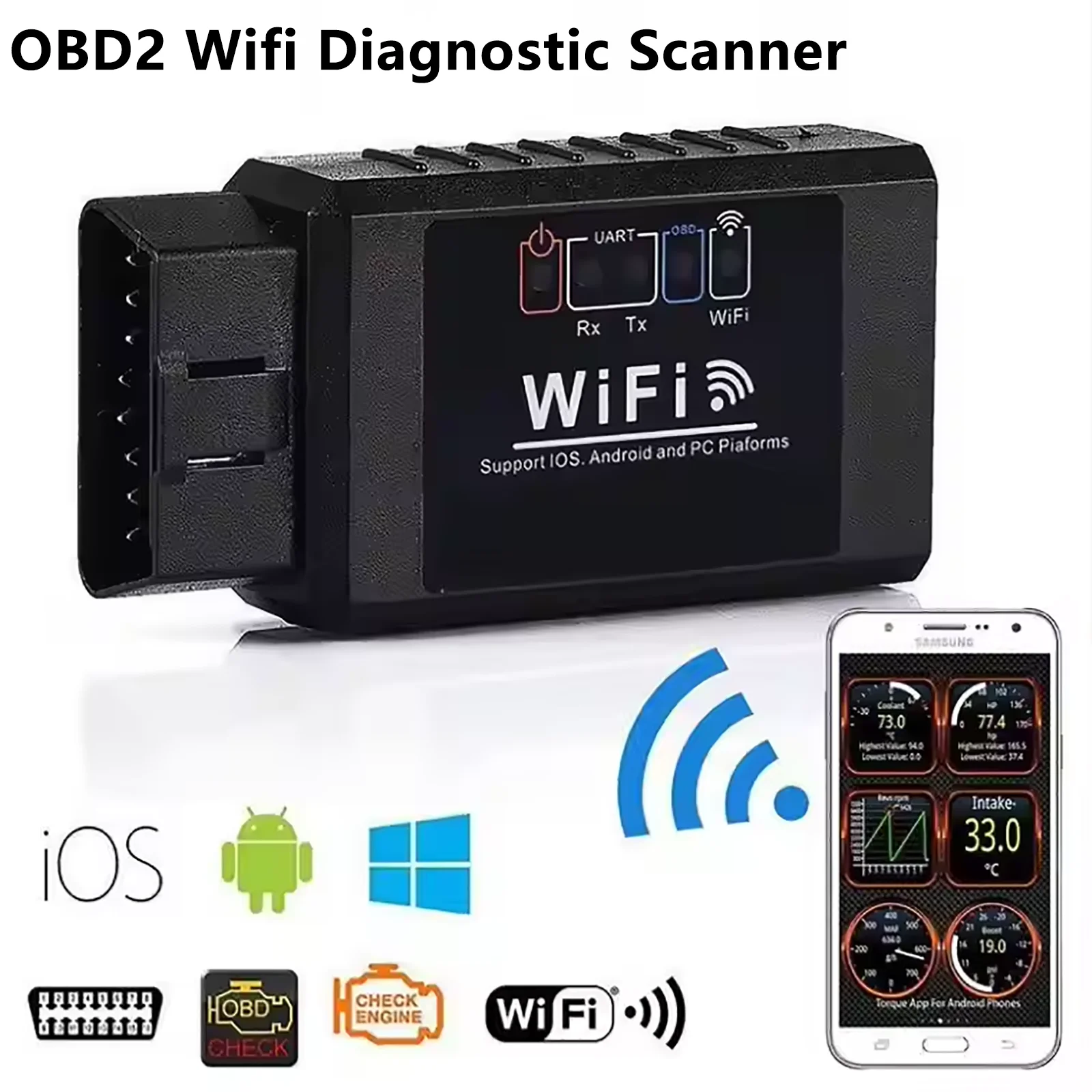 

OBD2 WIFI ELM327 V1.5 сканер OBD2 прибор обнаружения неисправностей автомобиля проверка двигателя световой код считыватель диагностический инструмент для IOS/Android