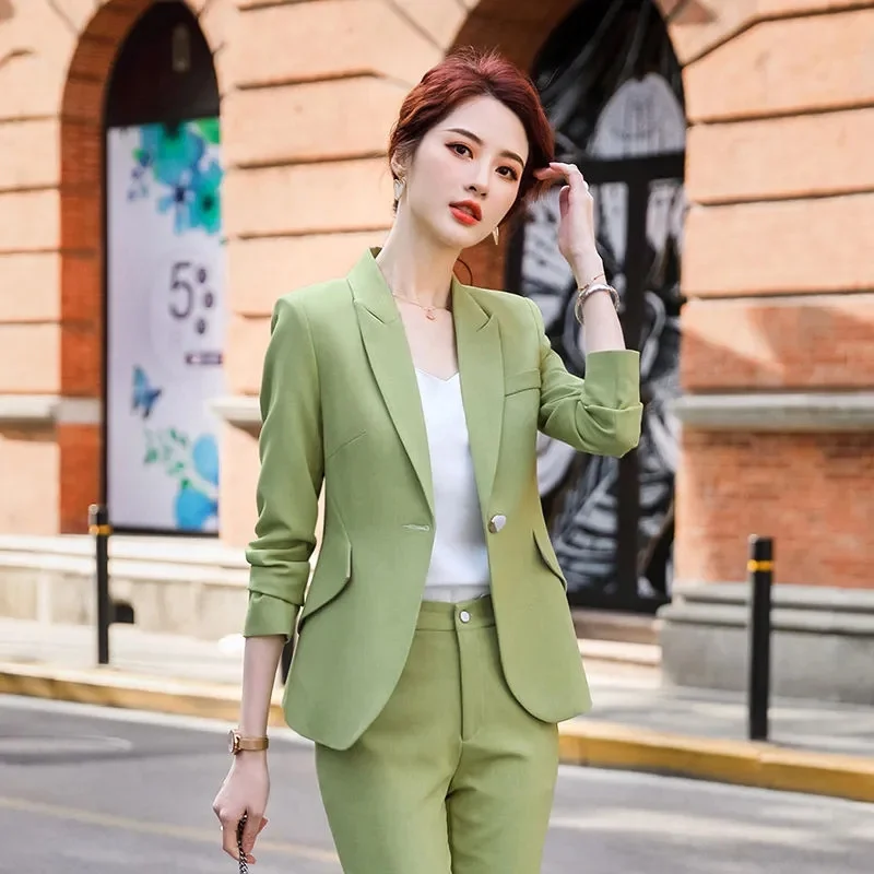 2025 New 2 Piece Blazer Suits for Women Chic Coats Long Sleeve Casual Pockets Jacket Office Wear Elegant Fashion