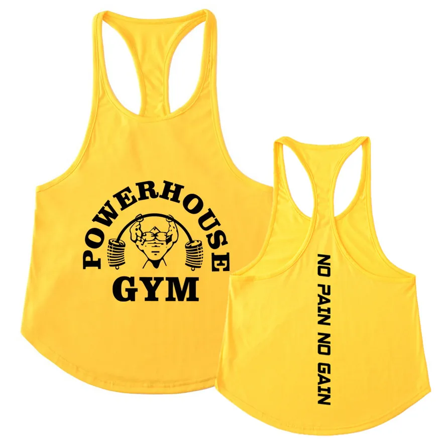 Men's Gym T-shirts for  tank top Sportswear man singlets rave POWERHOUSE Bodybuilding print Casual vest sportswear Undershirt