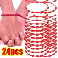 Red String Bracelets for Lucky 7 Knots Adjustable Handmade DIY Rope Bangles for Couple Frirends Amulet Jewelry Accessories