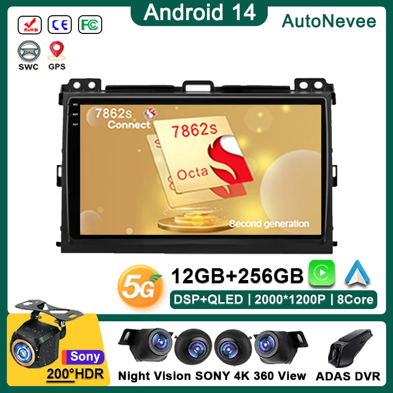 

Android 14 Multimedia For Toyota Land Cruiser Prado 120 3 Lexus GX470 J120 2003 - 2009 Player GPS Stereo Navigation Radio Screen