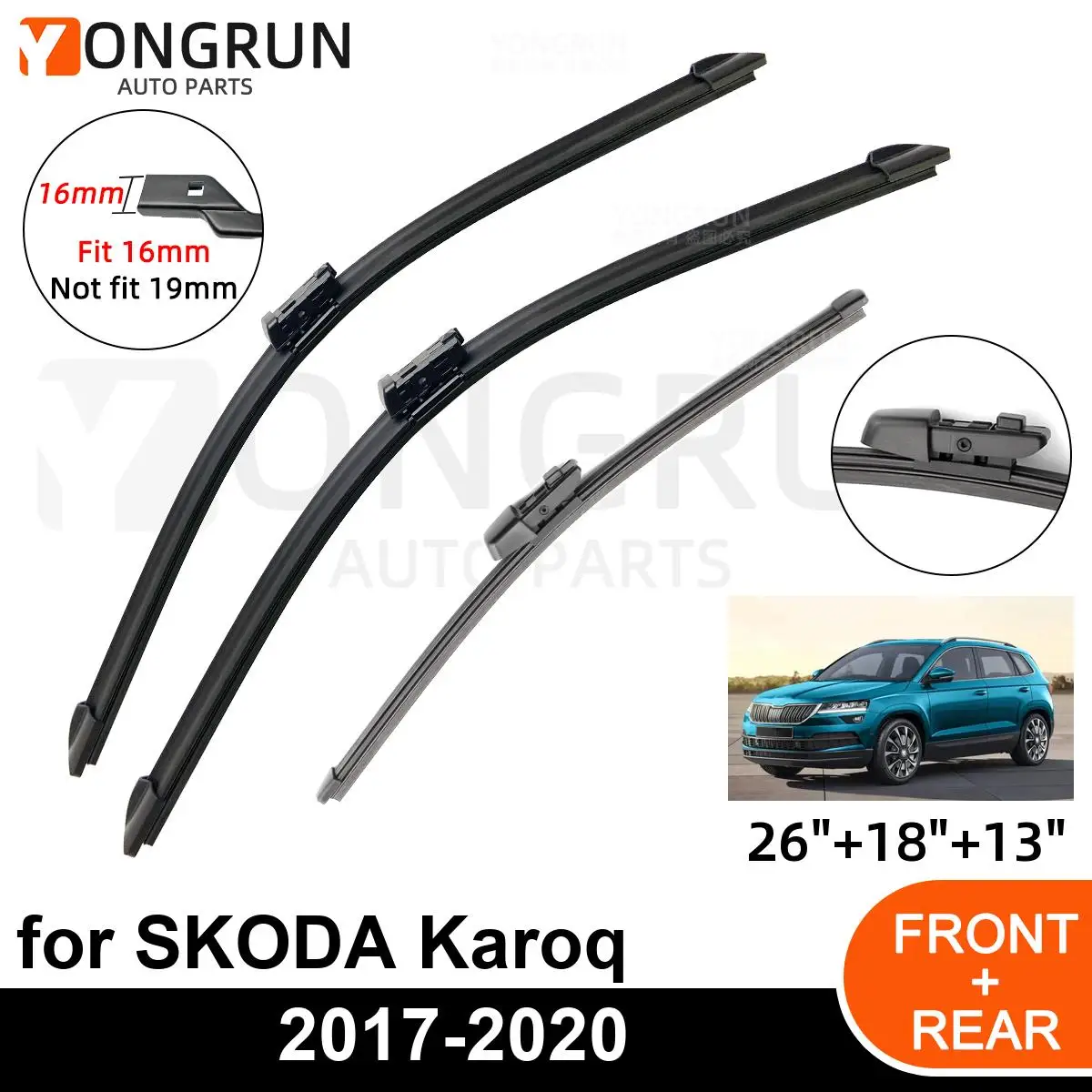 3PCS Car Wiper for SKODA Karoq 2017-2020 Front Rear Windshield