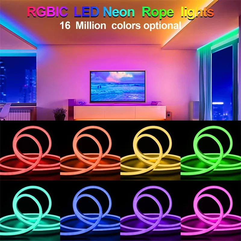 TUYA RGB Neon Light WIFI USB Neon Rope Lights Waterproof Silicone DC5V LED Strip Light for Bedroom Kitchen Home Indoor Decortion