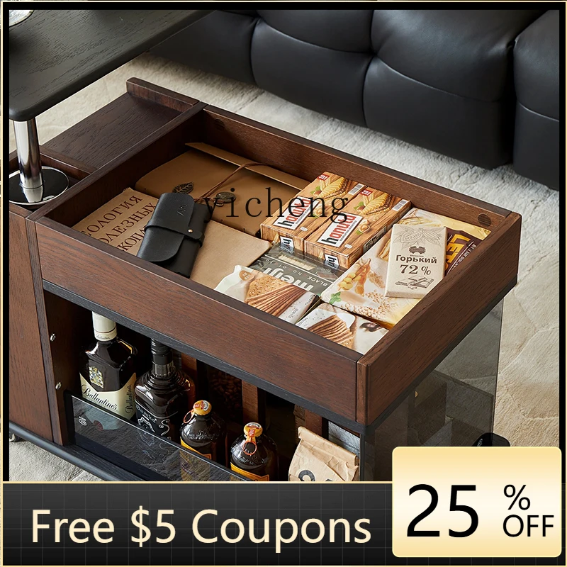 

H3-19 sofa side cabinet side cabinet solid wood edge table movable trolley rotating coffee table