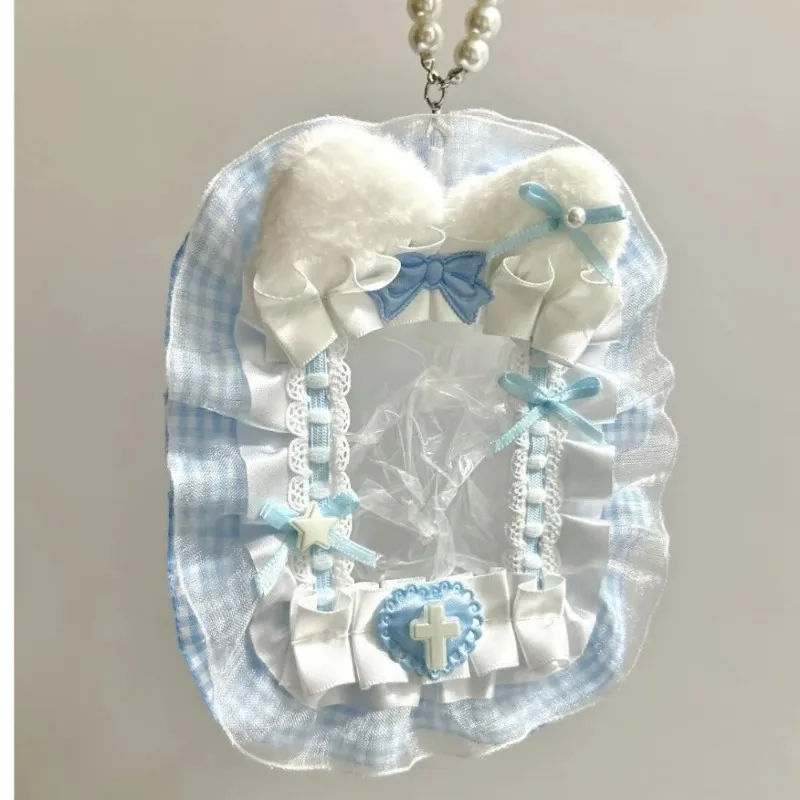 Sweet DIY Plush Card Holder with Ribbon Anime Lace Photocard Case Lolita Idol Display Photo Protector Case Card image 3