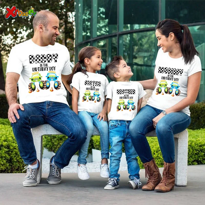 TShirt Family Gift Dad Mam Son T-Shirt Custom Name Cartoon Racing T Shirt Boys Children Kids Clothes Daddy Mommy Party Outfit