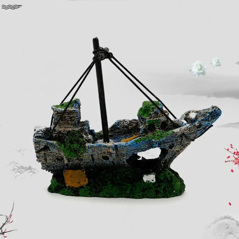 Aquarium Fish Tank Landscape Pirate Ship Wreck Ship Decor Resin Boat Ornament Aquarium Accessories Resin Carrier Decoration