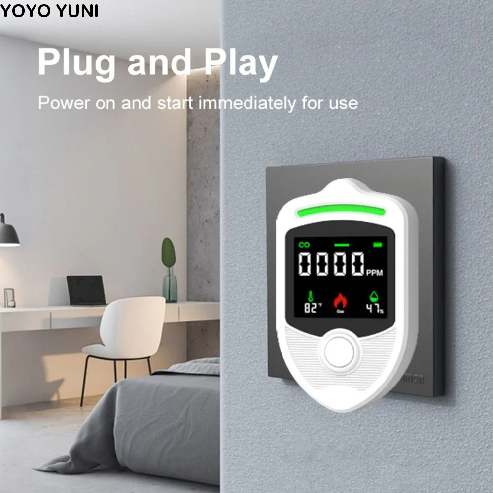 

4 Environmental Sensors Wireless Gas Detection System Temperature Humidity Sensors LCD Display Gas Alarm Plugs & Play US Plug