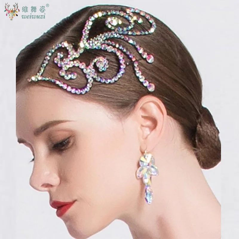 

Latin Dance Competition Accessories AB Stones Headwear Modern Dancing Social Dance Performance Ornaments Head Flower Hairpin