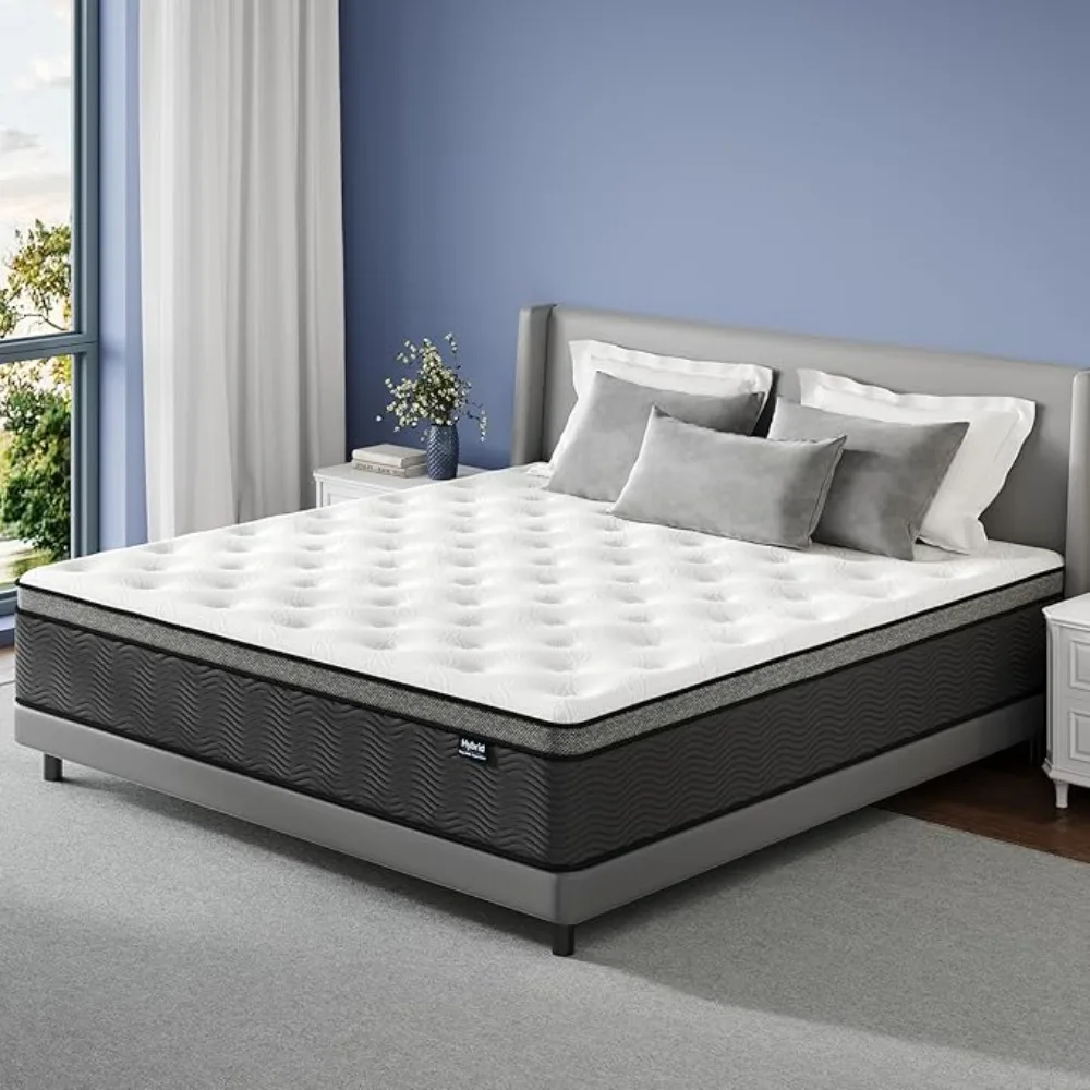 14 Inch Hybrid Mattress in a Box with Gel Memory Foam, Pocket Spring for Motion Isolation & Edge Support, Medium Firm