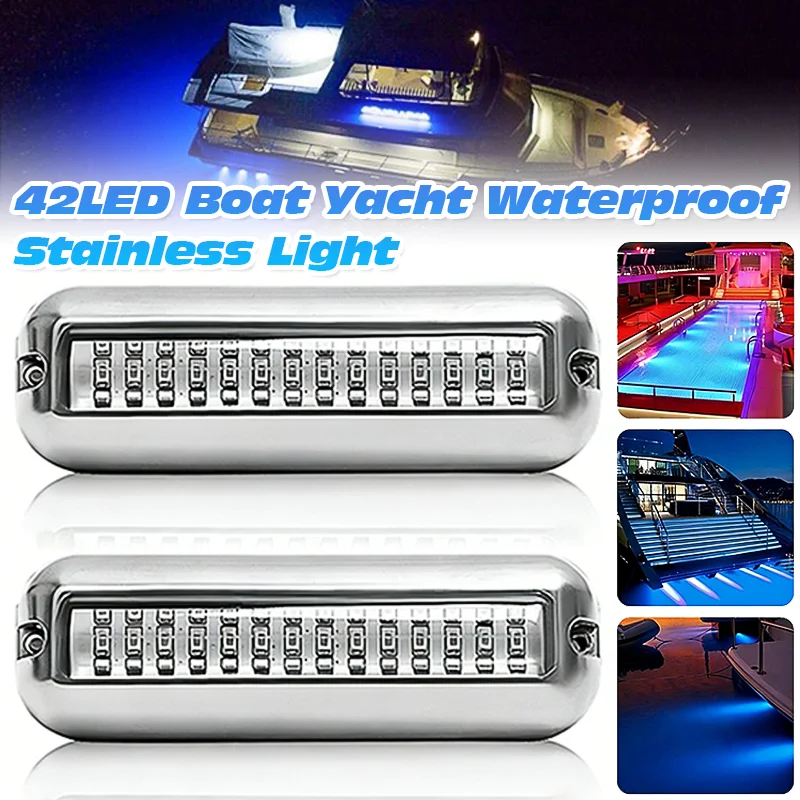 42LED Boat Yacht Underwater Lights Stainless Steel Marine Bottom Light High Brightness Running Navigation Lamp IP68 Waterproof