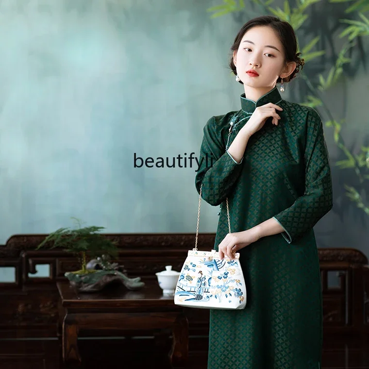 Four Seasons Versatile Pure Handmade Seed Panjin Embroidery Banquet Gold Retro Women's Bag