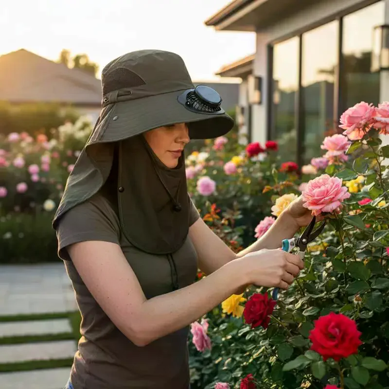 Men's Solar USB Charging Fishing Hat – Wide Brim UV Protection Sun Hat with Detachable Shawl for Outdoor & Travel