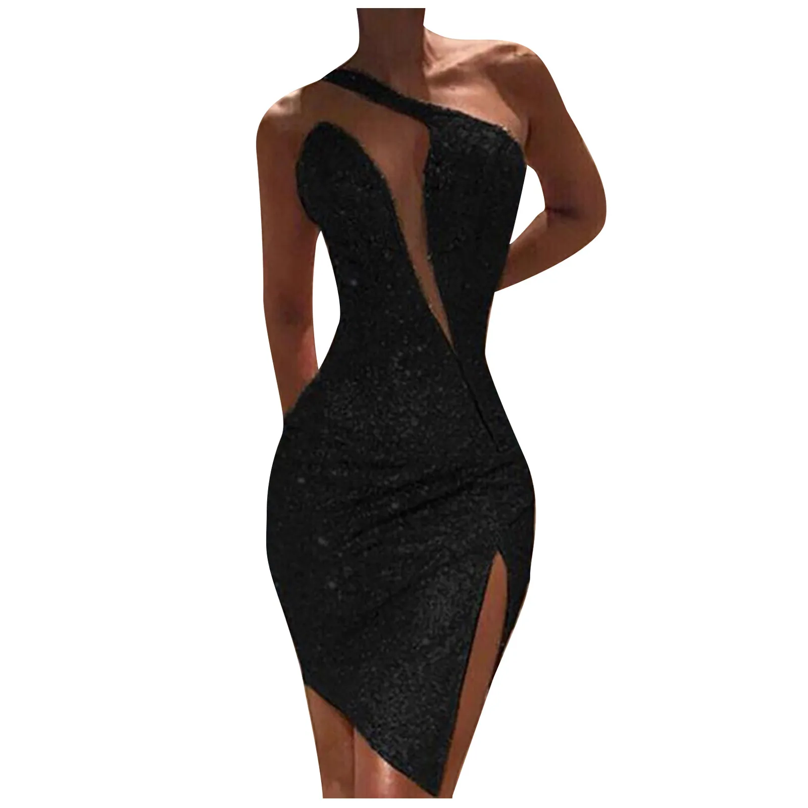 Sexy Dresses For Women 2023 Sexy Clod Shoulder Sequins Split Sleeveless Nightclub Party Dress Midi Female Evening Dresses