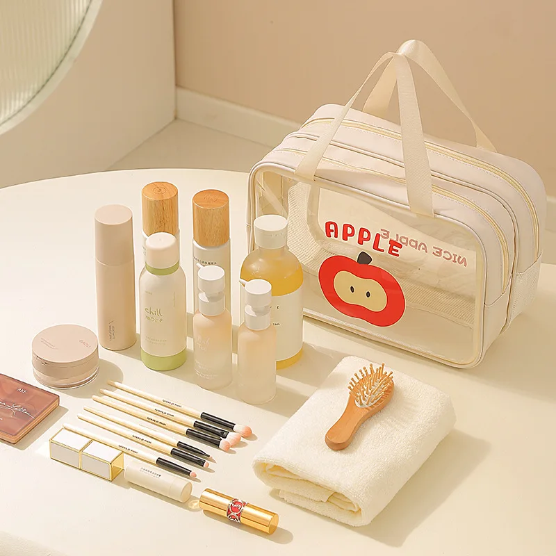 Travel Toilet Bag Women Carry Large Capacity Portable Multi-layer Cosmetic Bag Visual Bath Cosmetic Storage Bag Shoe Compartment