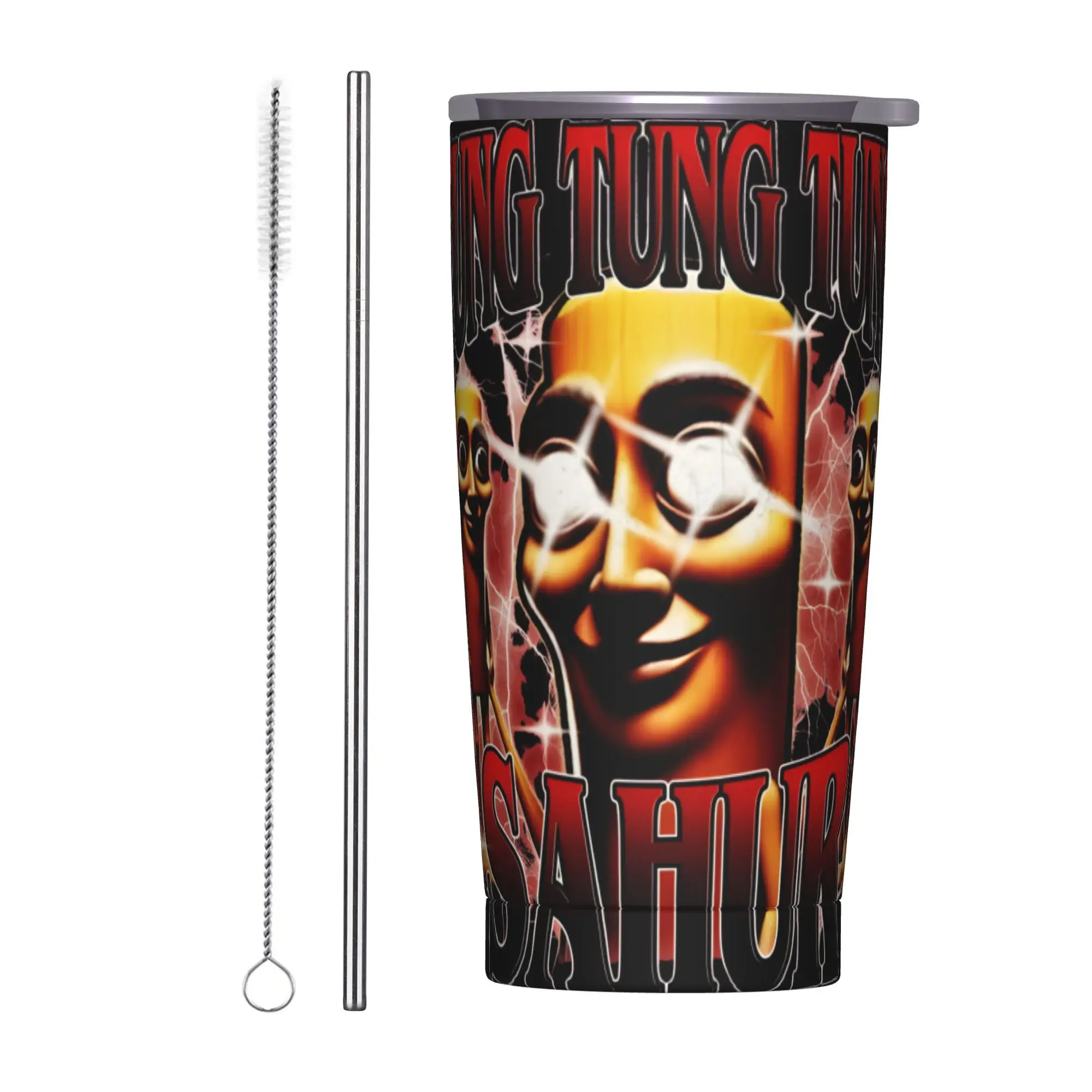 Tung Tung Sahur Ramadan Wake-Up Insulated Tumbler with Straws Italian Brainrot Vacuum Thermal Mug Double Wall  Bottle Cups, 20oz