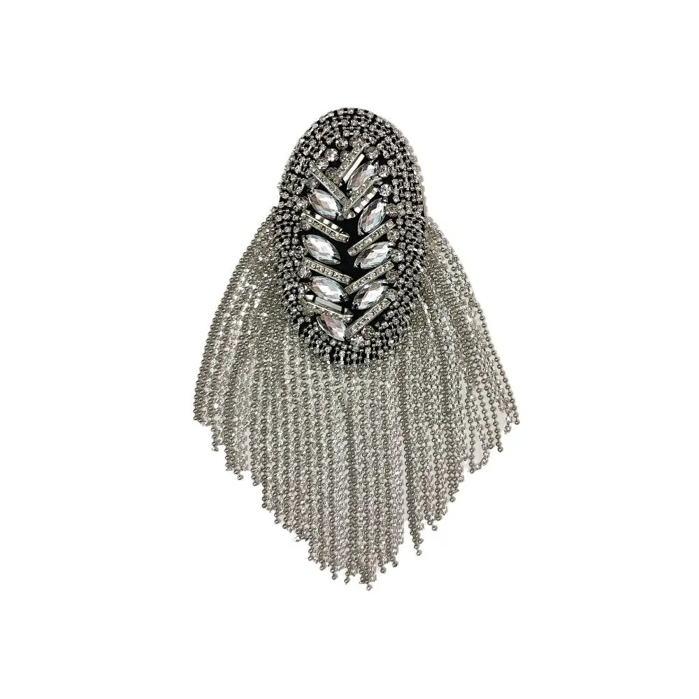 New Rhinestone Shoulder Tassel Epaulet Detachable Long Chain Shoulder Epaulettes Gold Badge Clothing Accessories