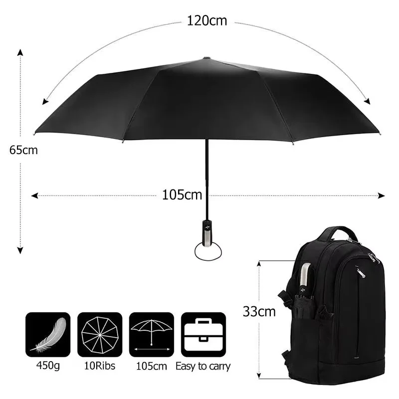 Business large umbrella automatic folding impact cloth umbrella ten-bone umbrella strong windproof and rainproof