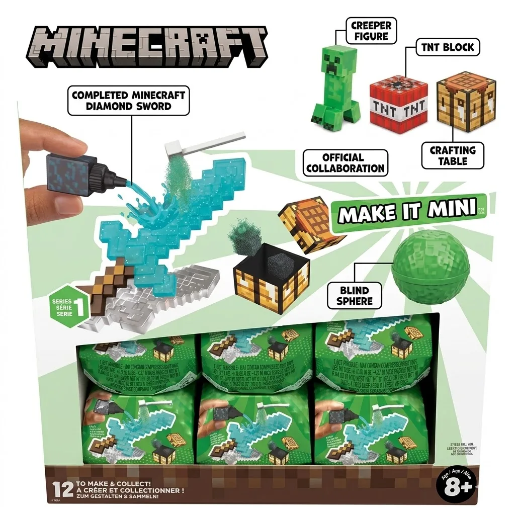 Original MGA Miniverse Minecraft Make It Mini Mystery Ball Kits de Manualidades de Resina DIY Figuras Coleccionables de Diamante, Espada y Creeper
