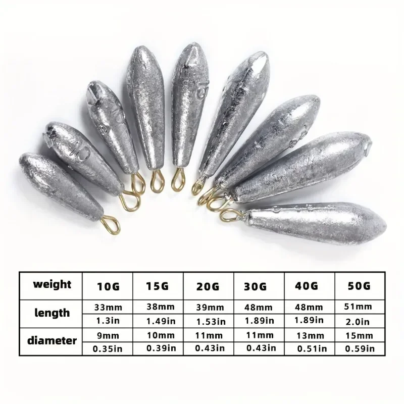 10 Stück Weidenblatt-Bleigewichte Sinker Angeln Hängender Ringführer Rafting Angelausrüstung 10 g/15 g/20 g/30 g/40 g/50 g für Süßwasser – Detail 3