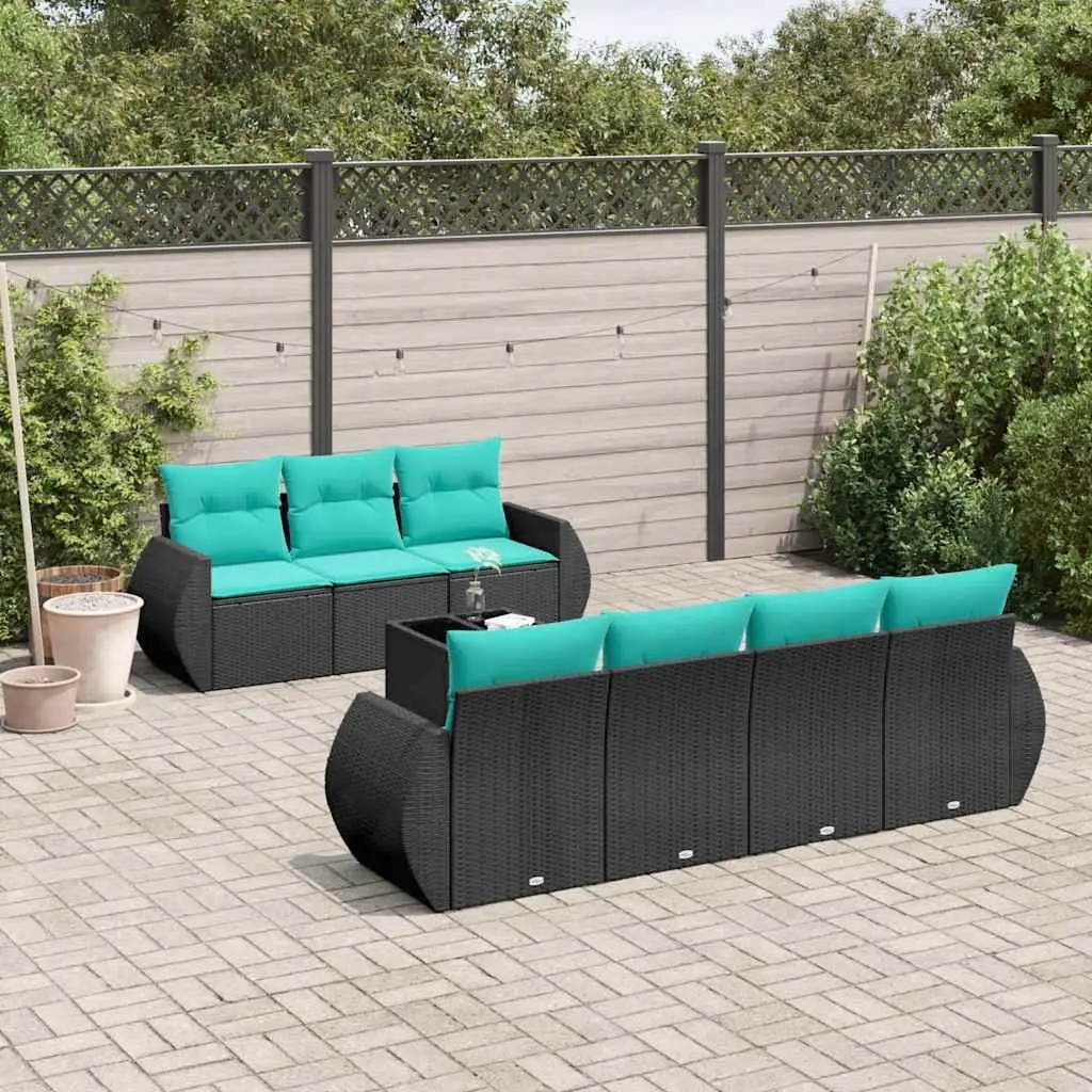 

8 Piece Outdoor Sofa Set with Cushions Black Rattan Furniture Patio Lounge Set