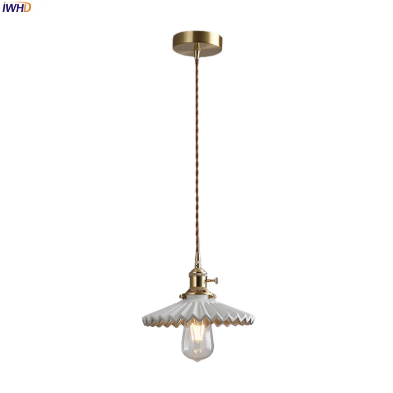 

IWHD Japan Vintage LED Hanging Lamp For Living Room Decoration Bedroom Home Lighting White Ceramic Pendant Lighting Luminaria