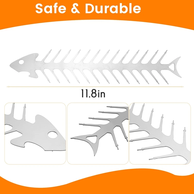 2Pcs 11.8 Inch Stainless Steel Barbecue Stick Reusable Fish Bone Shape Grilling Skewer Outdoor Campfire BBQ Tool