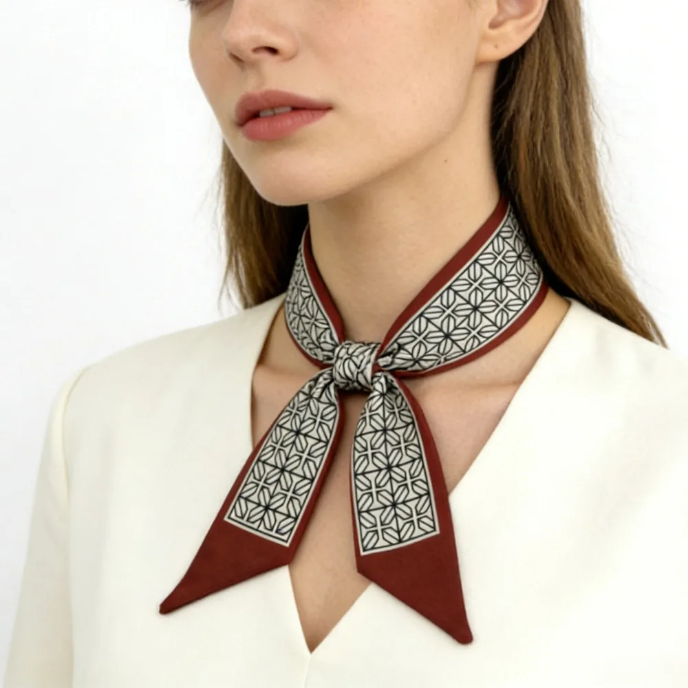 

Women Luxury Fashion Foulard Silk Scarf, Skinny Bag Scarf Headband