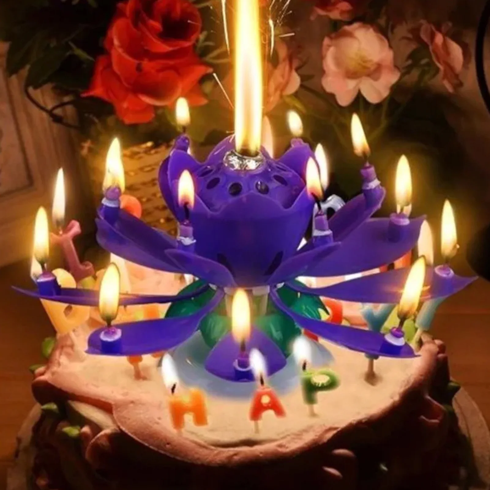 Lotus Candle Creative Rotating Birthday Candle Electric Birthday Cake Music Candles Flower Candle Reusable Decorative Candles