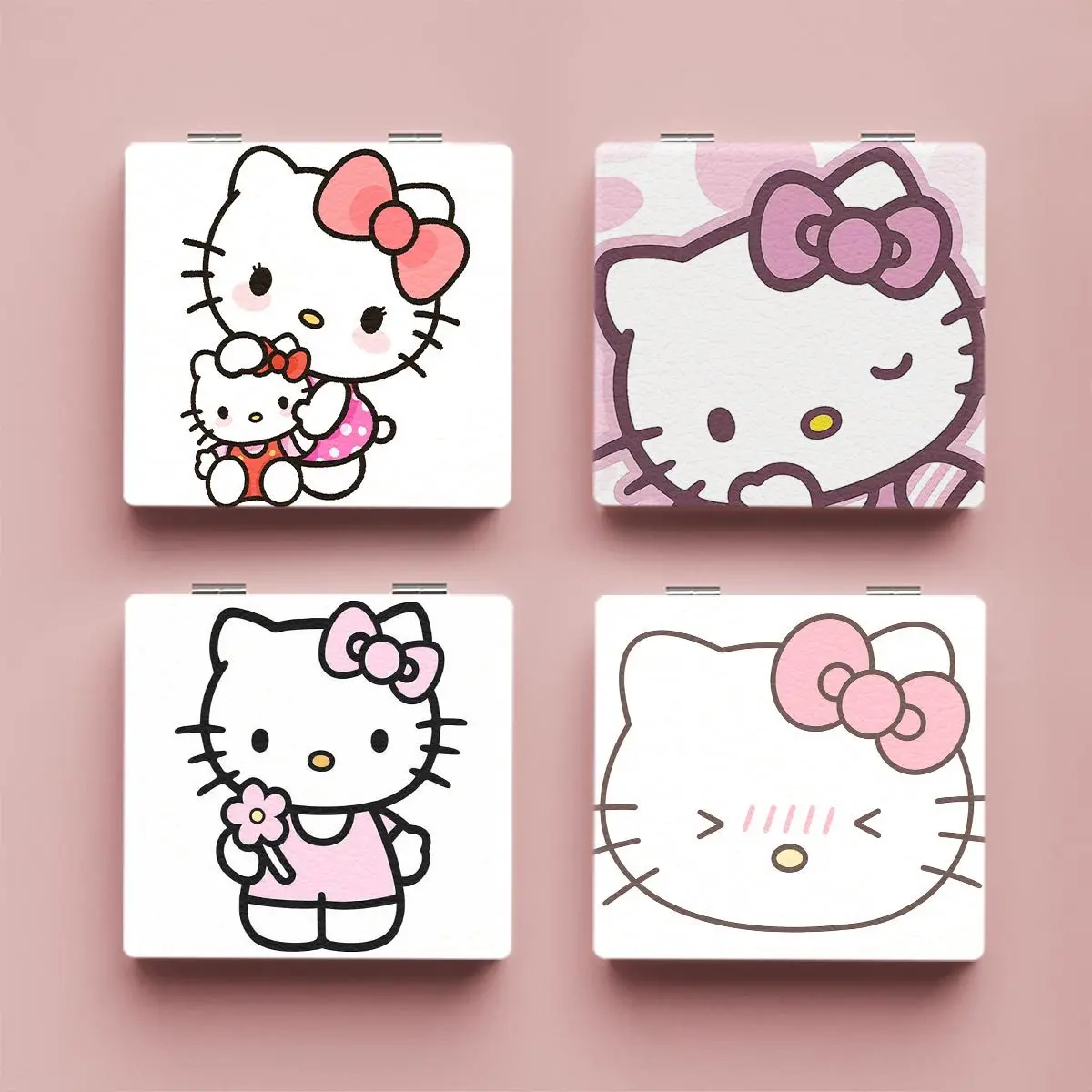 

Hello Kitty Mirror Portable Small Mirror Sanrio Portable Folding Mirrors Cartoon Anime Double-Sided Pattern Makeup Mirror Gifts