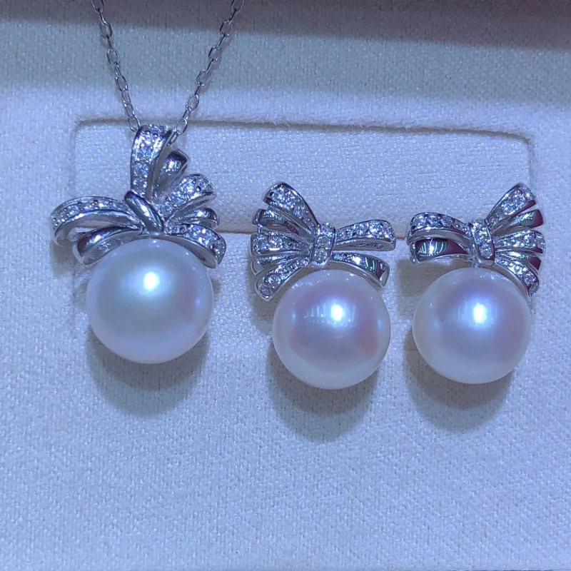 S925 Sterling Silver Pendant Earrings Mountings Findings Base Jewelry Set Mounts Settings Parts for 9-13mm Pearls Beads