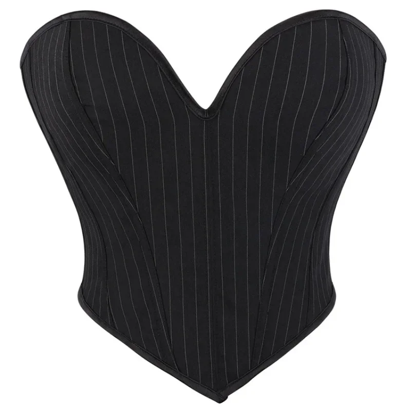 

Kорсет Women Sexy Black Striped Lace Up Overbust Body Shaper Crop Top Short Torso Summer Fashion Push Up Lingerie