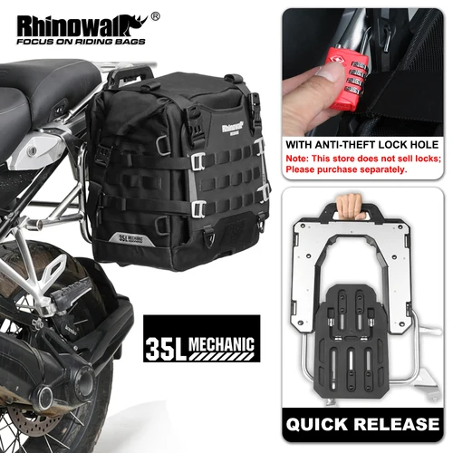 Rhinowalk-Bolsa lateral para motocicleta, gran capacidad de 35L, liberación rápida con orificio de bloqueo antirrobo, impermeable, Molle, para BMW