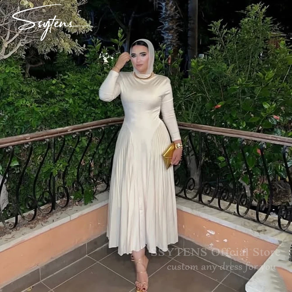 

SSYTENS Скромные светлые платья для выпускного вечера цвета шампанского с длинными рукавами до щиколотки Дубайские мусульманские вечерние платья для Рамадана по индивидуальному заказу