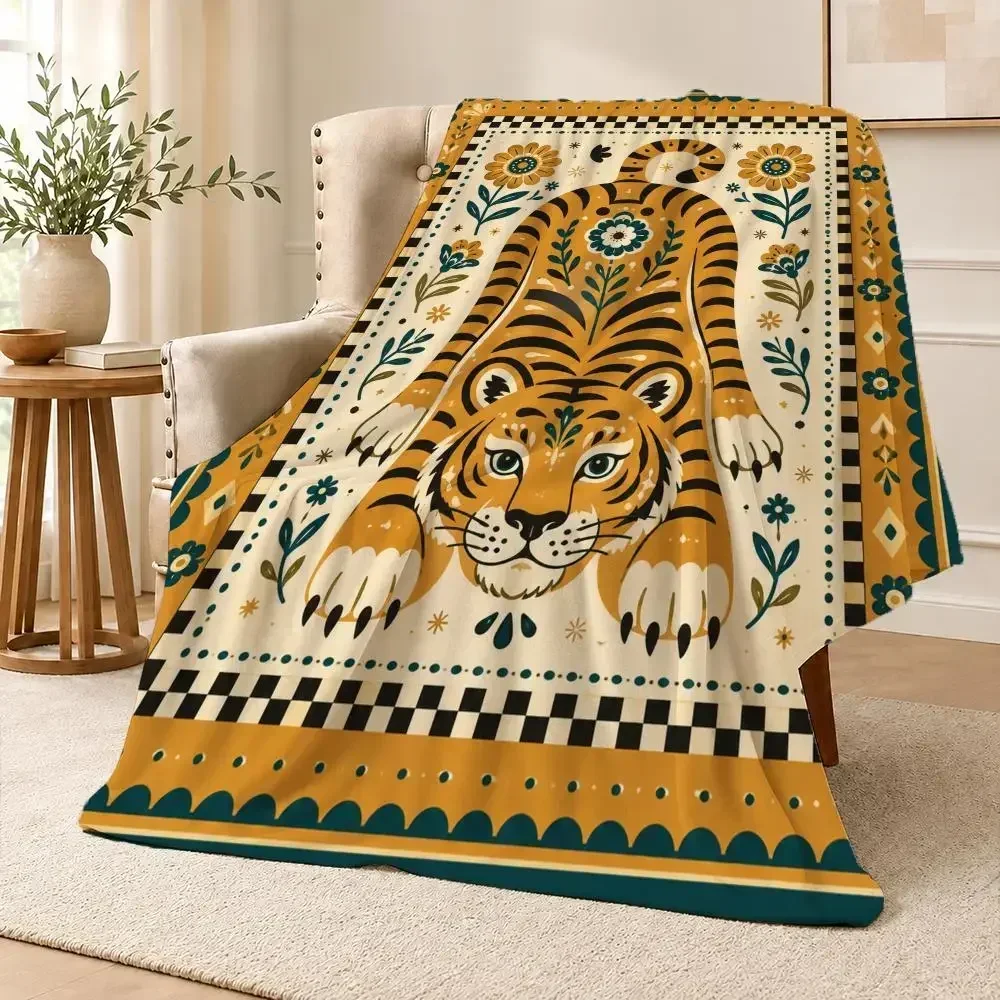 Modern Bohemian Light Luxury Print Geometric Ethnic Floral Pattern Throw Soft Flannel Throw Blanket Warm for Couch Bed Sofa Cozy