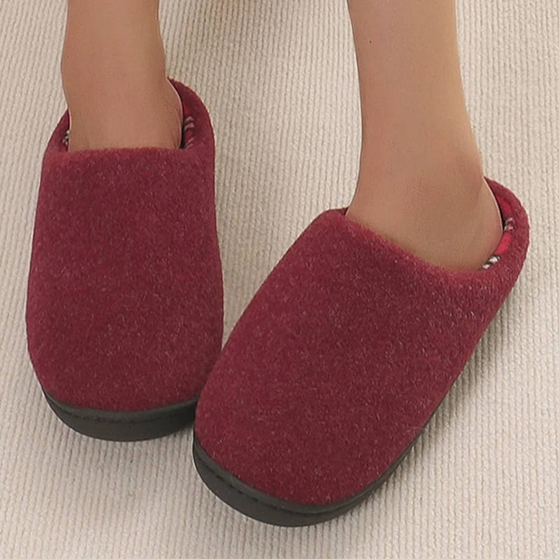 Thick Bottom Indoor Home Plush Slippers Women Winter Warm Closed Toe Cotton Slides Large Size Non-Slip Soft Sole Ladies Shoes