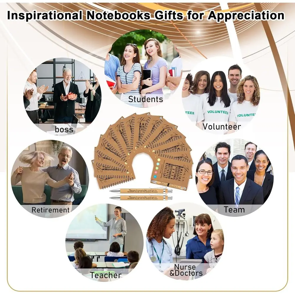 Bulk Inspirational Notebooks for Christmas: Employee & Teacher Gifts with Bamboo Pens & Sticky Notes