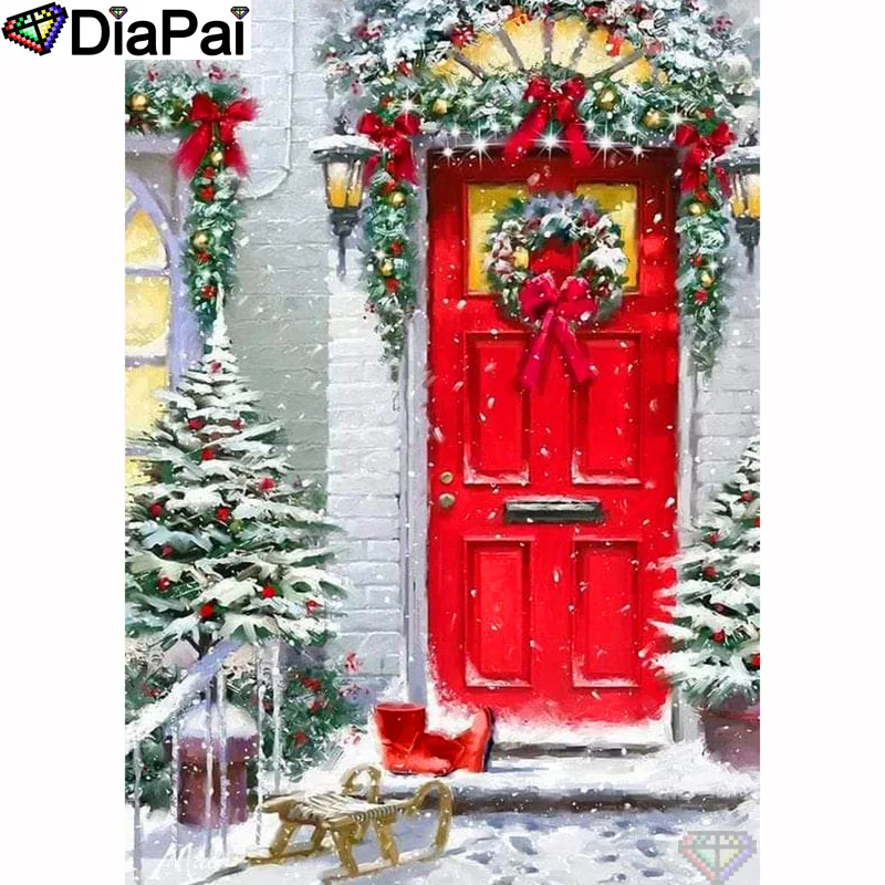 

DIAPAI 100% полная квадратная/круглая дрель 5D DIY алмазная живопись "Рождественский дом" Алмазная вышивка крестиком 3D Декор A19572