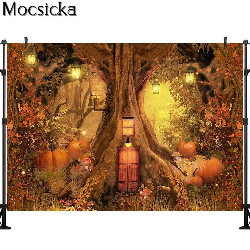 خريف خرافة الغابات التصوير خلفية بيت شجرة قديمة اليقطين روح خلفية الاطفال صورة فوتوبوث صور استوديو الدعائم