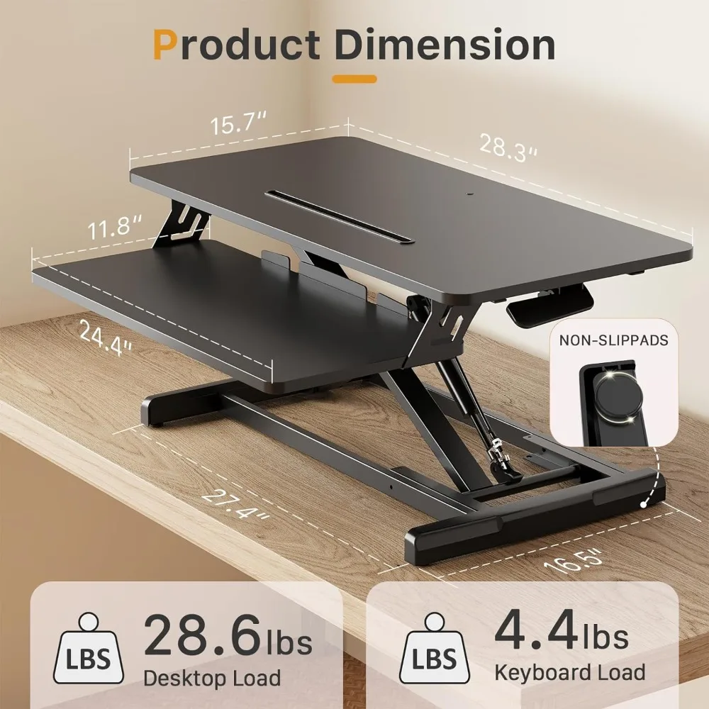 Altura ajustável em pé Desk Converter, Sit Stand Up Desk Riser com bandeja do teclado, Desktop Workstation Riser, 28"