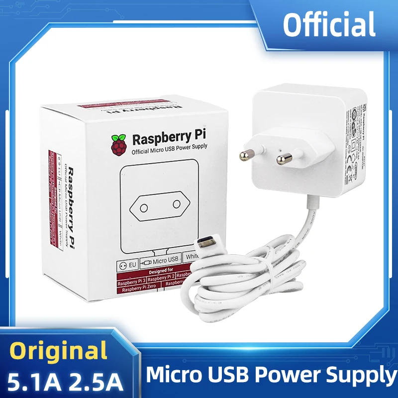 

Raspberry Pi 12.5W Power Supply 5.1V 2.5A Micro USB Power Adapter 18AWG Cable for Raspberry Pi 3B+ 3B Zero 2 W EU US UK Plug