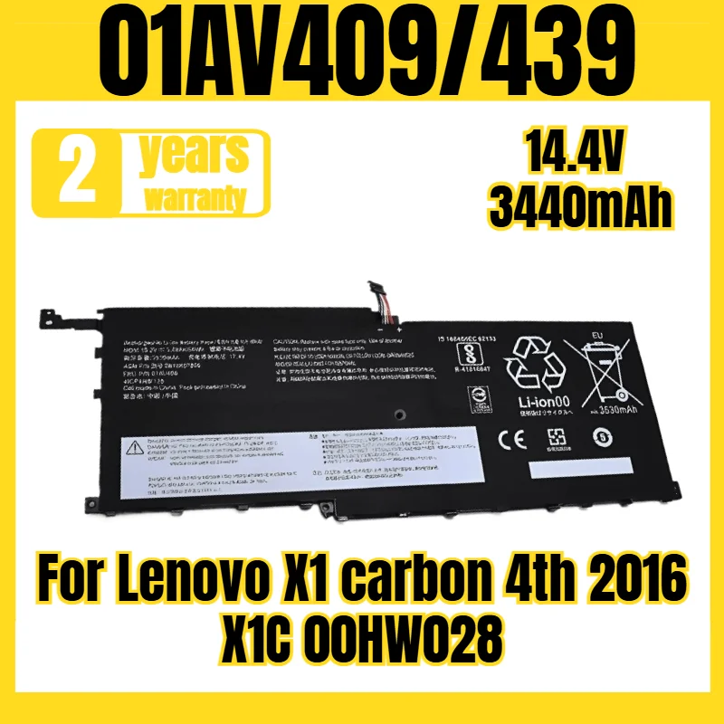01AV409/439 laptop battery, suitable for Lenovo X1 carbon 4th 2016 X1C 00HW028 battery, new large capacity 14.4V 3440mAh