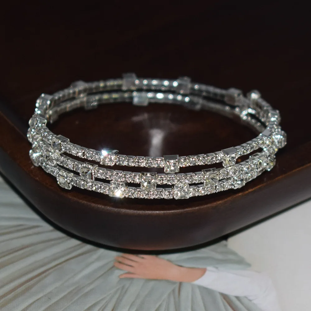 Luxury Fashion Crystal Microinlaid Zircon 3-Layer Bracelet for Women Bangles Valentines Day Gift Party Jewelry pulseras mujer