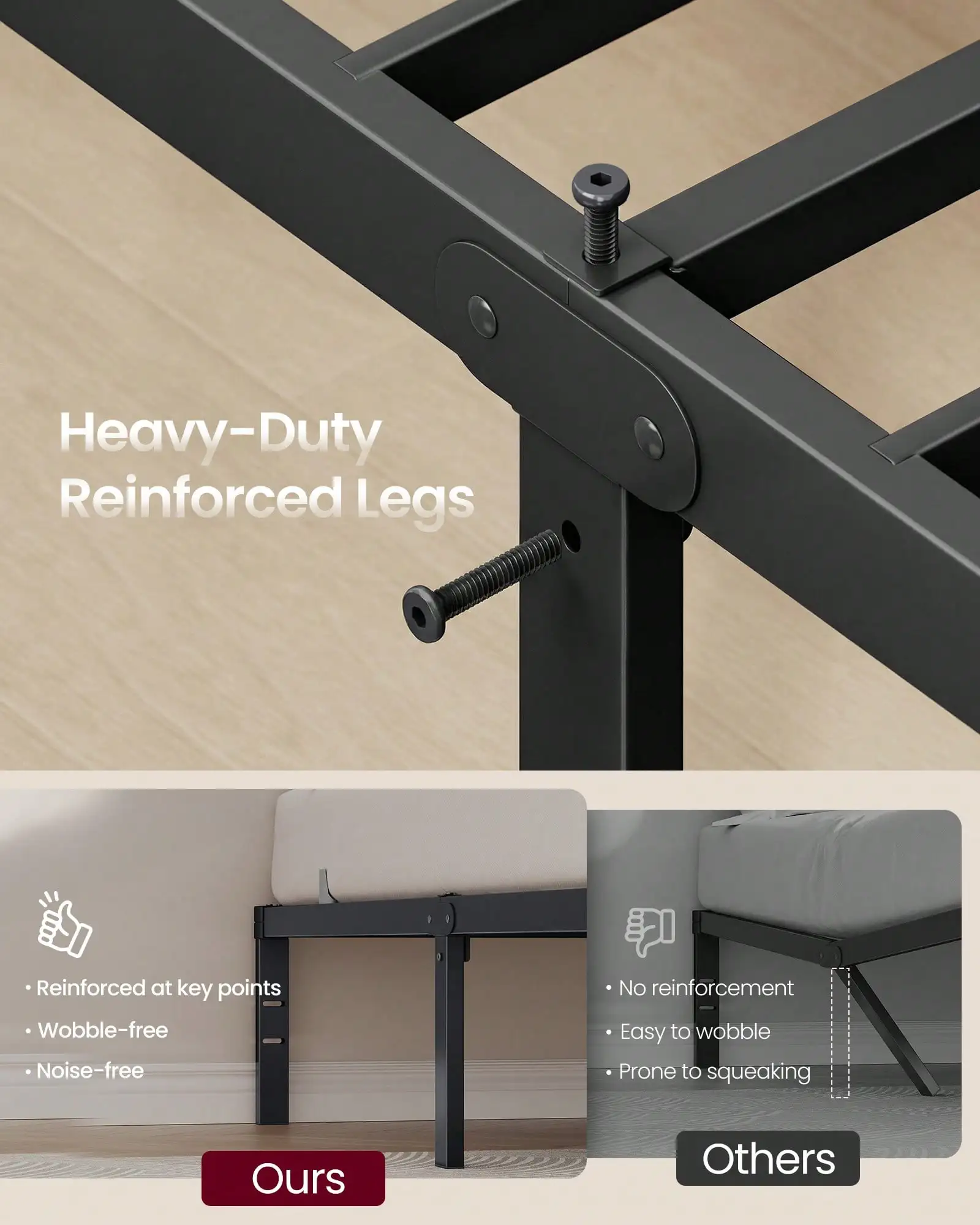 16 Inch Tall Heavy-Duty Metal Platform Bed Frame, King/Queen/Full/Twin Size, 550/1100 Lb Weight Capacity, No Box Spring Needed, With Under-Bed Storage & Mattress Retainers, Easy Setup