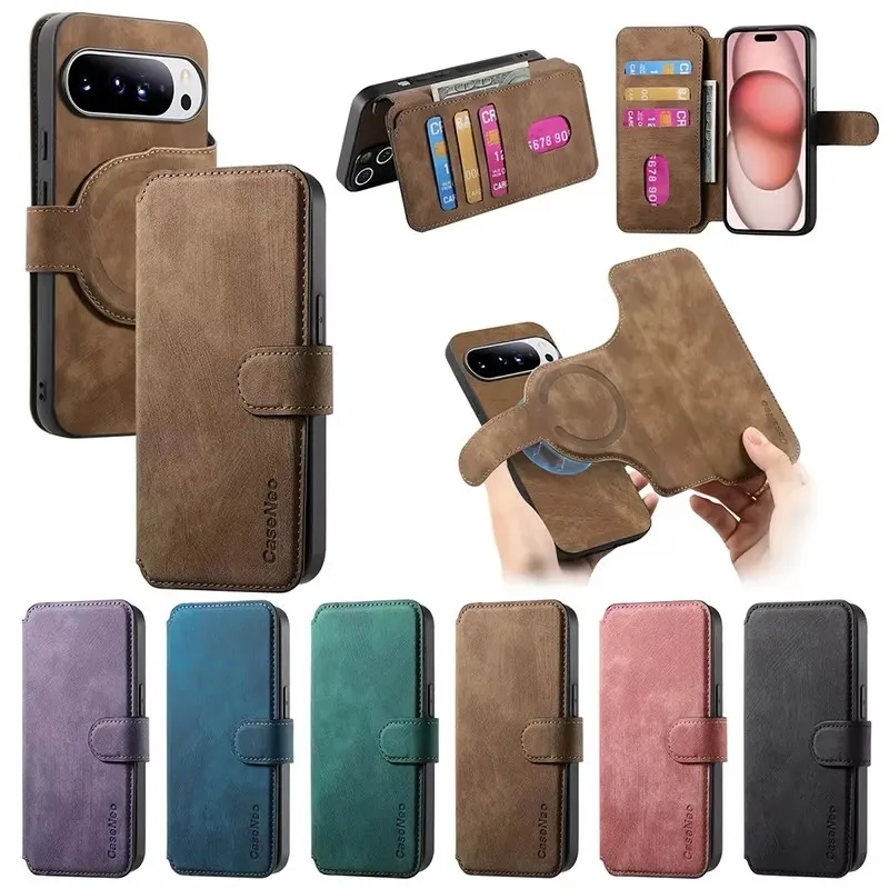 Étui magnétique 2 en 1 à rabat détachable en cuir, étui Magsafe pour Google Pixel 10 Pro 6 A 7 8 9 Pro XL 7A 8A 9A Macsafe Card Wallet