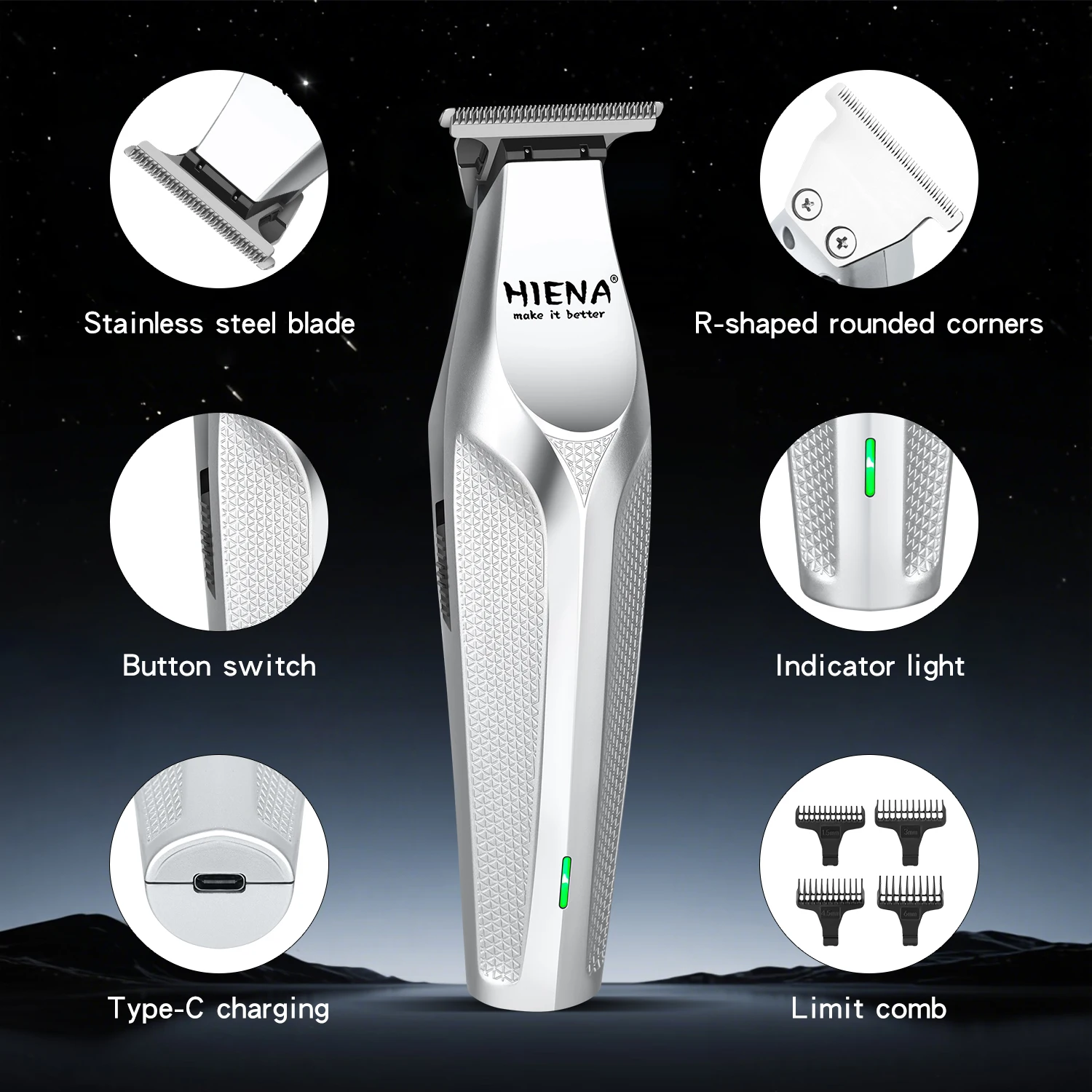 Hair clipper Silver Professional Haircutter Two-Piece Set Rechargeable High-End Generator Power Cutter Fader Razor Trimmer
