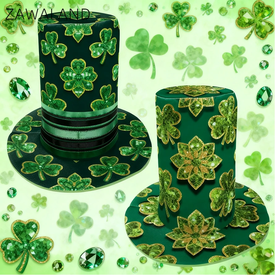 

Green Shamrock Top Hat Adult Print Stovepipe Hat St. Patrick's Day Cosplay Costume Accessories Irish Festival Novelty Opera Hats