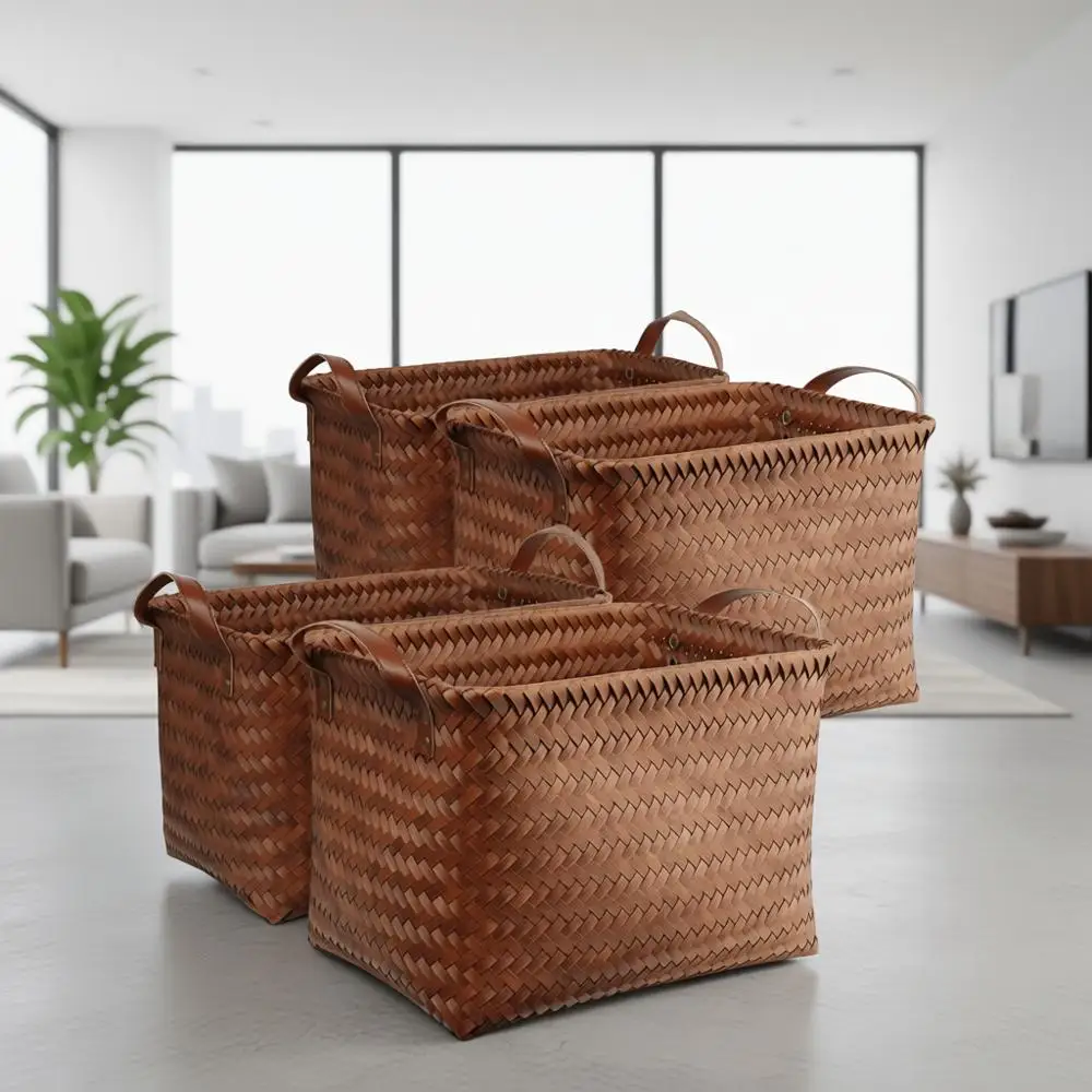 

Большой набор плетеных корзин для белья ручной работы, 4 предмета, коричневый, для спальни, ванной и хранения в автомобиле