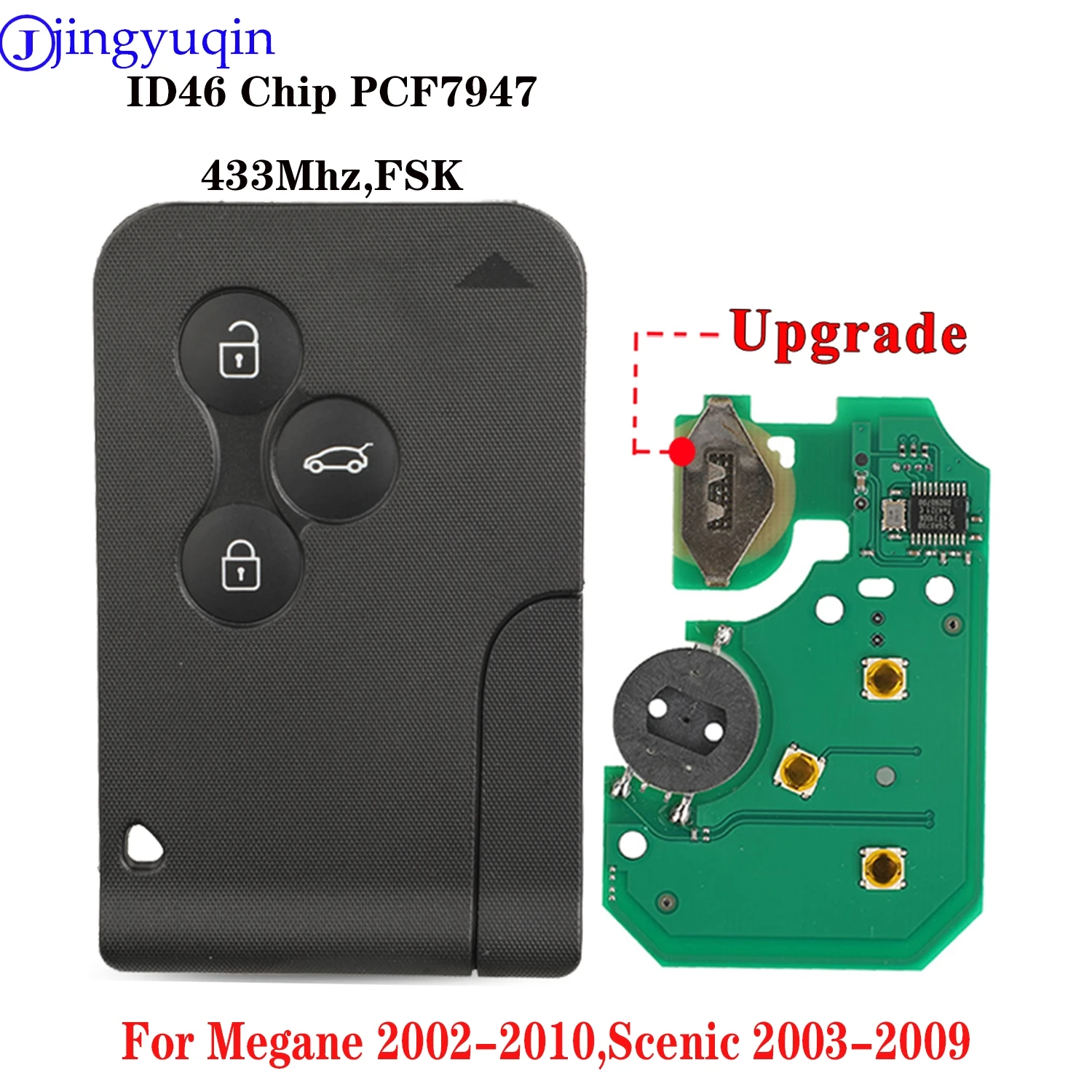 

jingyuqin New Remote 433MHZ FSK Car Key Shell For Megane 2002-2010 Scenic 2003-2009 Upgrade Battery Holder ID46/PCF7947 Chip