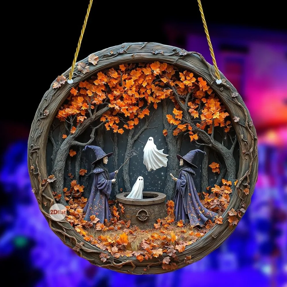 고딕 마녀 문 창 교수형 펜던트 2D 플랫 아크릴 홈 도어 장식 메달 마법의 할로윈 장식 벽 예술 장식